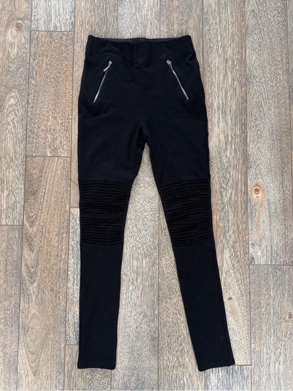 Zara Basic Black Ribbed Elastic Waistband Moto Pants Leggings XS